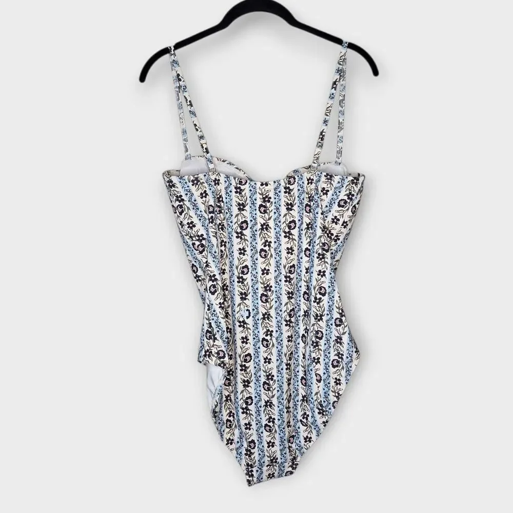 NEW Tory Burch Floral Underwire One Piece Swimsuit Blue White Beach Womens XL